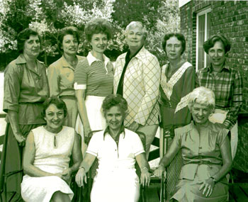 Nancy (bottom-left) with Drury friends